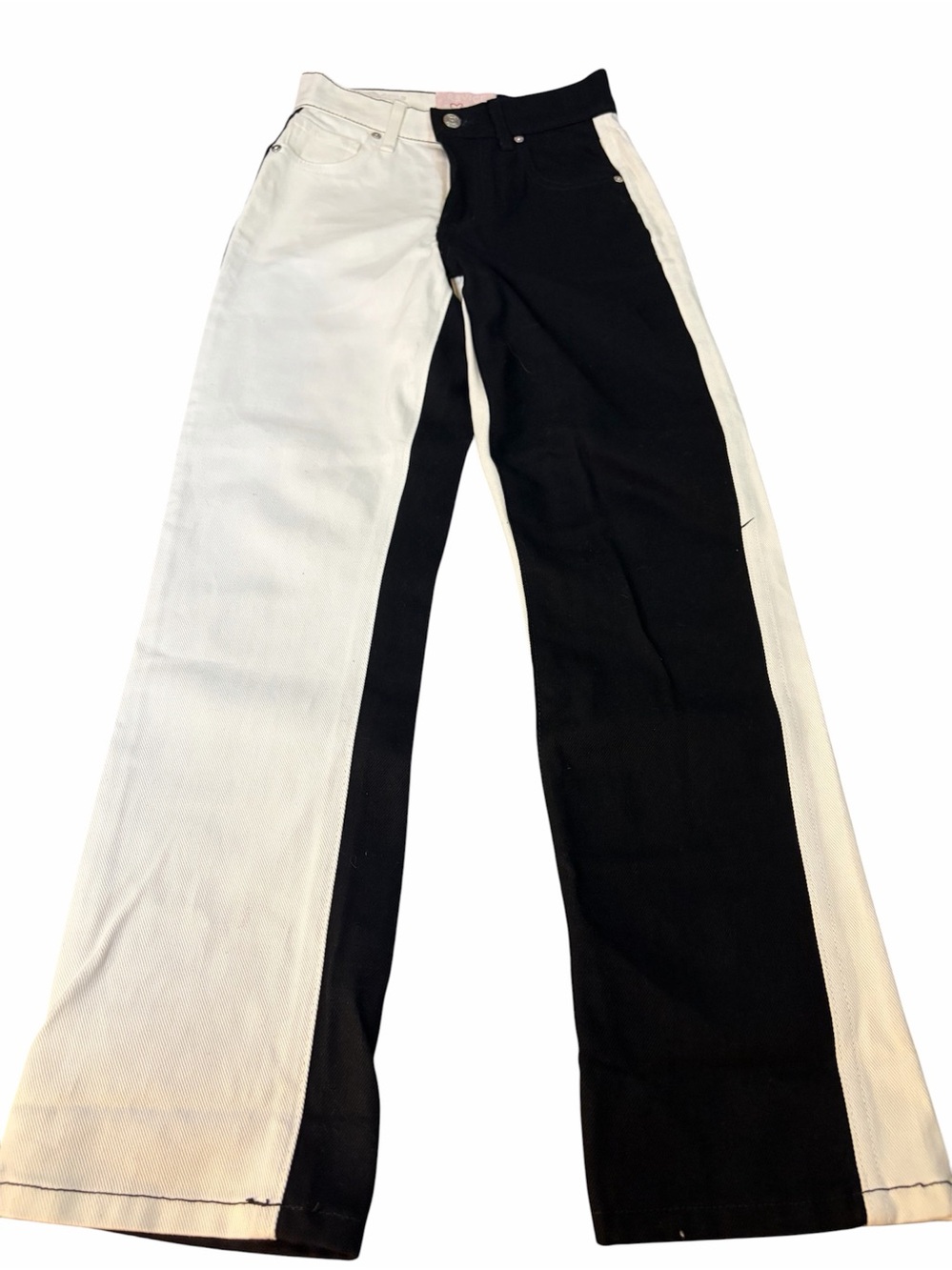REVICE Two-Tone Black and White Wide-Leg Jeans